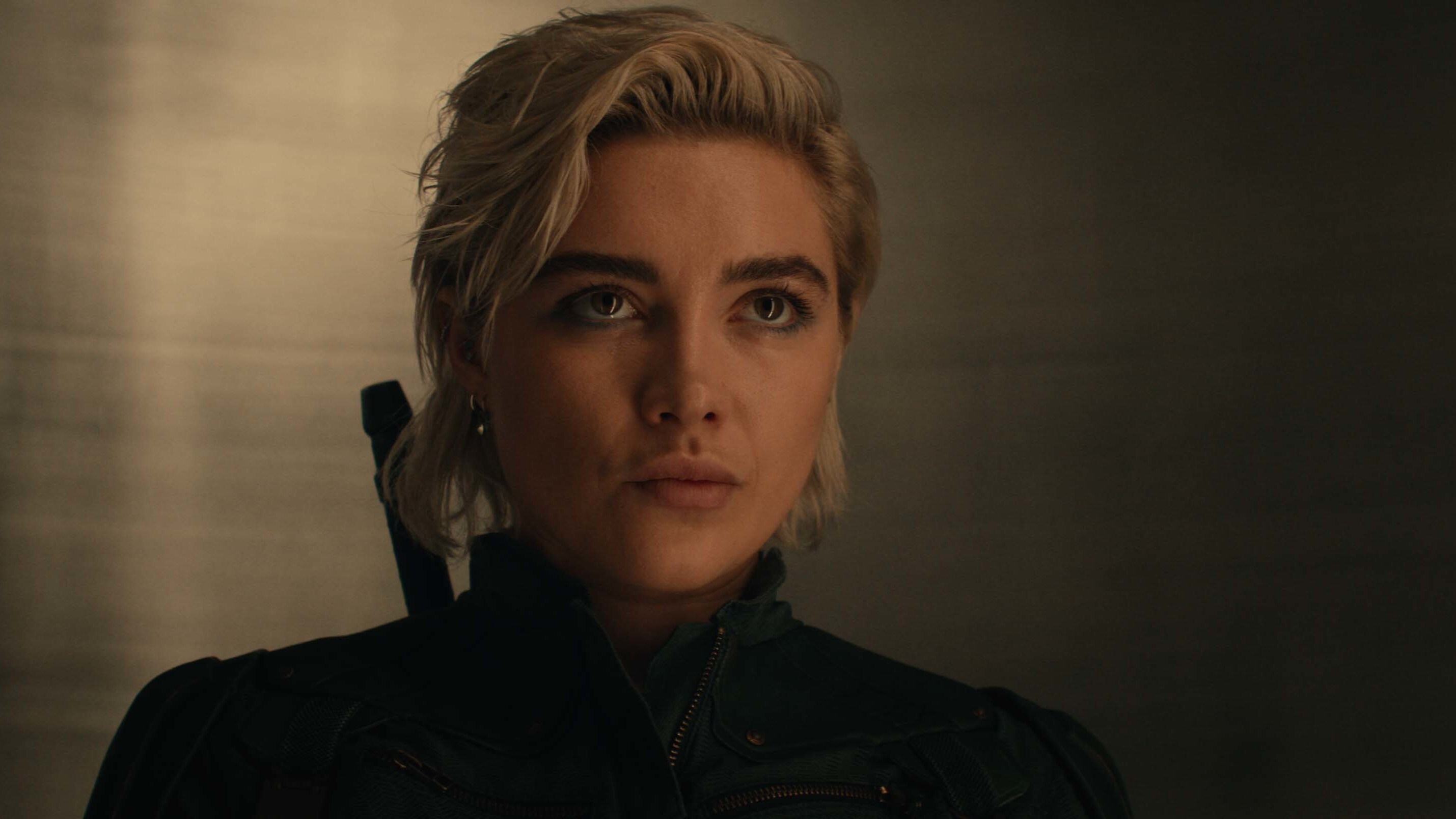 Florence Pugh as Yelena Belova posing off a storm.