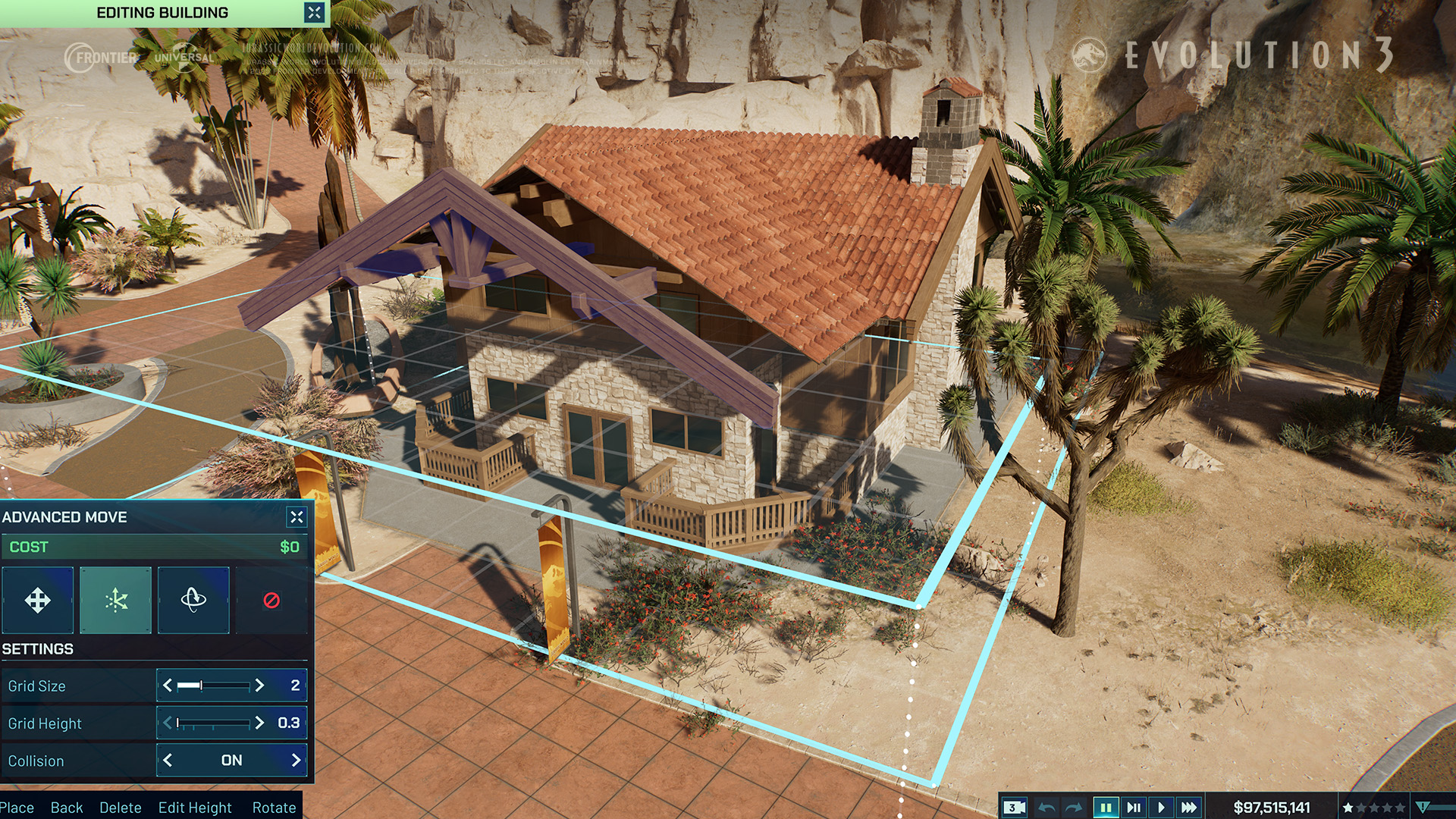 A view of the new building mechanics, the interface and grid view. 